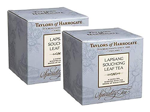 Taylors of Harrogate Lapsang Souchong Té de hoja Un té de China Perfumado con el Humo de los Fuegos de Madera / Té Chino Ahumado Negro En Hoja Suelta Perfumado con Humo De Leña - 2 x 125 gramos