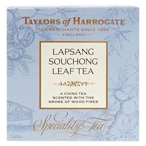 Taylors of Harrogate Lapsang Souchong Té de hoja Un té de China Perfumado con el Humo de los Fuegos de Madera / Té Chino Ahumado Negro En Hoja Suelta Perfumado con Humo De Leña - 2 x 125 gramos