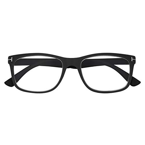 TBOC Gafas de Lectura Presbicia Vista Cansada – Graduadas +1.50 Dioptrías Montura Negra de Diseño Moda para Hombre Mujer Unisex Lentes de Aumento para Leer y Ver de Cerca con Bisagras de Resorte