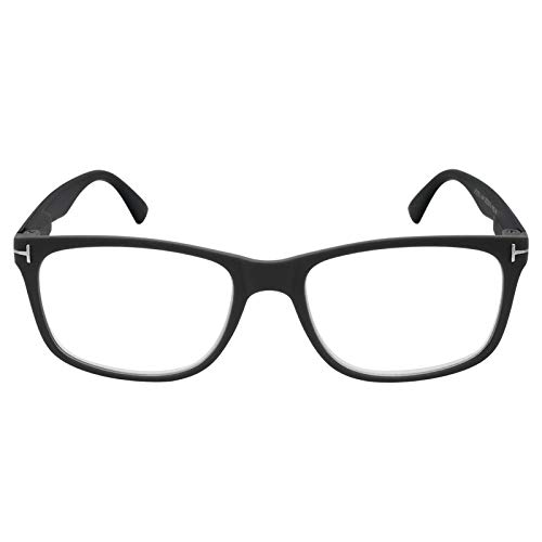 TBOC Gafas de Lectura Presbicia Vista Cansada – Graduadas +1.50 Dioptrías Montura Negra de Diseño Moda para Hombre Mujer Unisex Lentes de Aumento para Leer y Ver de Cerca con Bisagras de Resorte