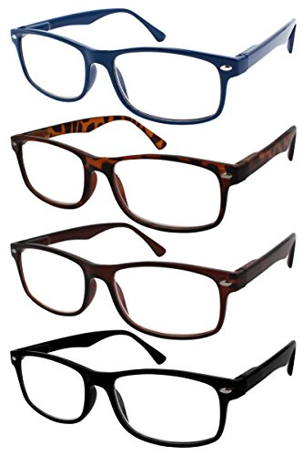 TBOC Gafas de Lectura Presbicia Vista Cansada - (Pack 4 Unidades) Graduadas +3.00 Dioptrías Montura de Pasta Azul Marrón Negra Carey Diseño Moda Hombre Mujer Unisex Lentes de Aumento Leer Ver Cerca