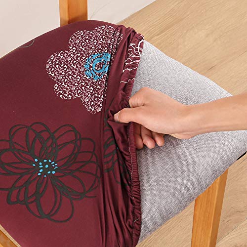 TEERFU - Fundas elásticas para silla de comedor, fundas de asiento de silla de comedor, funda protectora extraíble lavable, con corbatas, juego de 4, Patern Rojo, 4Pack