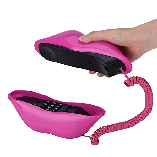 Teléfono fijo con cable de labios sexy, divertido rosa labios rojos boca beso caliente plástico creativo teléfono fijo con cable teléfono de escritorio para deco de oficina en casa, regalo divertido