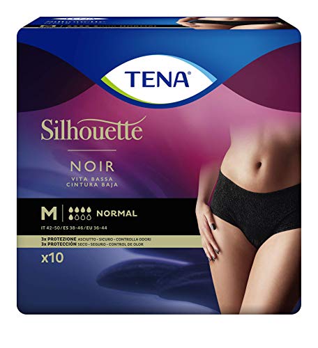 Tena - Tena Silhouette Noir - Bragas absorbentes desechables - Cintura baja - Talla M - Peso 430 gr