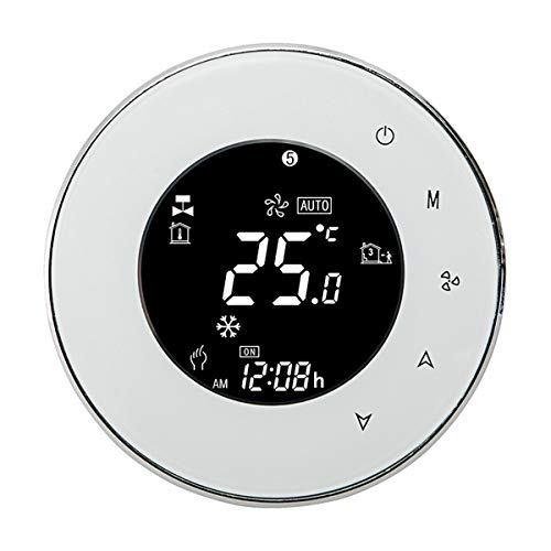 Termostato Wi-Fi per Caldaia a Gas,Termostato intelligente Schermo LCD(VA Schermo) Touch Button Retroilluminato Programmabile con Alexa etc e Telefono APP-Rotondo/Bianco