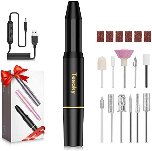 Tesoky Torno para Uñas, Lima de Uñas Profesionales con Set de 11 Tipos de Brocas de Pulido Pedicura, Lima Electrica Uñas de Vlocidad Ajustable para Manicura Pedicura, Set de Manicura para Salón DIY