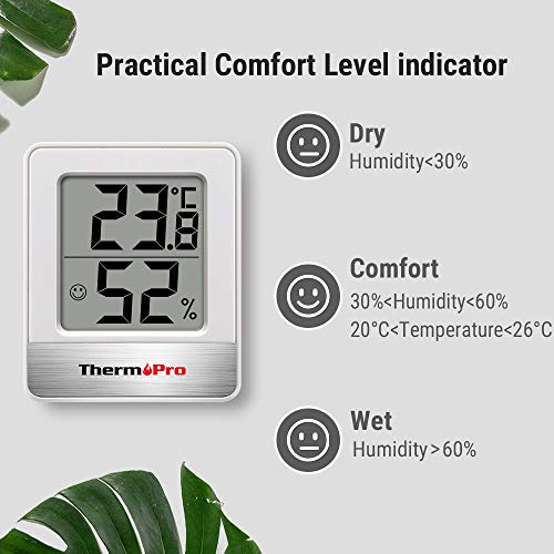 ThermoPro TP49 Mini Termómetro Higrómetro Digital Termohigrómetro de Interior Medidor de Temperatura y Humedad para Medir Ambiente del Hogar, Blanco