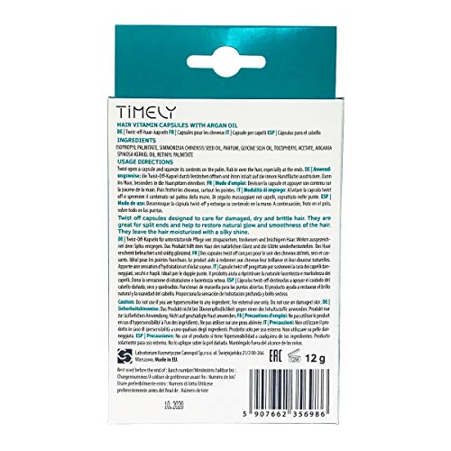 Timely - Ampollas de vitaminas con aceite de argán para cabellos secos y quebradizos (6 x 2 ml)