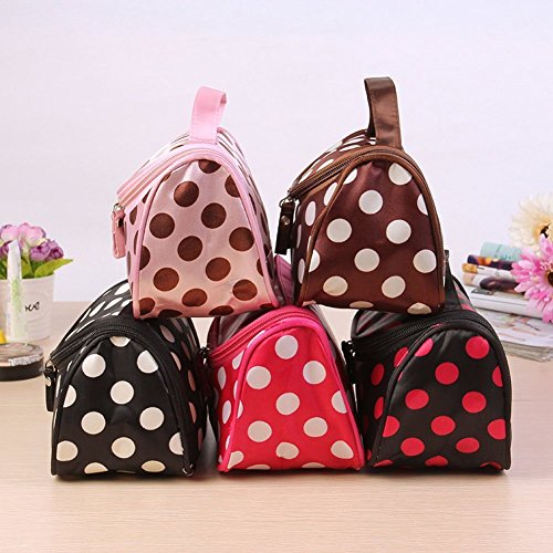 TININNA Moda CosméTicos Bolsa,Polka Dot cosméticos Bolsas Makeup Bag de Mano Mujeres Maquillaje cosmético Bolso Organizador de Bolsa de Aseo.-Negro Punto Blanco