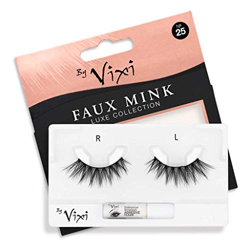 Tira de pestañas postizas By Vixi ¾ (Reutilizables con 1g de PEGAMENTO PARA PESTAÑAS) Banda negro ultra cómoda – Luxe Faux Mink No. 25