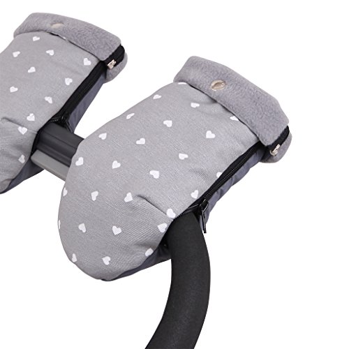 Tititnins® - Manoplas Carro Bebe Silla Paseo Impermeables LOVE V.Polar Gris (**Polar Interior 260gr)