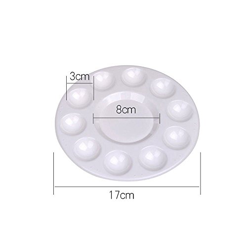 TJW Paleta Redonda de plástico de 5 Piezas, 11 Wells, Grande, Redonda, para Acuarela, Gouache tintas, Arte Manualidades, plástico, Blanco, Paquete de 5