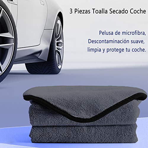 Toalla Secado Coche,3 Pcs Paño Microfibra Coche 800GSM,Paño de Limpieza de Coches,Toalla super absorbente,Paños Limpieza Cocina,Bayeta de Limpieza Paños Toalla para Coche Moto Bici-gris azul(30*60CM)