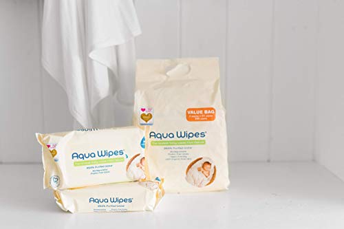 Toallitas húmedas Aqua Wipes, (Bolsa de 4 x 64 paquetes de toallitas húmedas (256 toallitas)), (64 toallitas por paquete), AQW64F4B, Vegana, Biodegradable, sin plástico, 99.6% de agua purificada