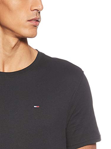 Tommy Hilfiger Regular C Camiseta con Cuello Redondo, Negro (Tommy Black), L para Hombre