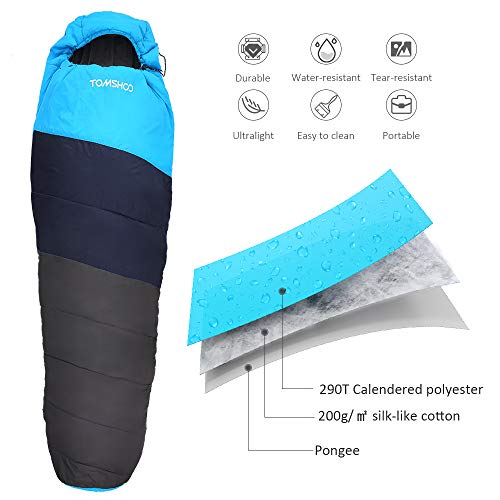 TOMSHOO Saco de Dormir Tipo Momia 87" x32 Ultraligero Impermeable Portátil con Saco de Compresion Ideal para Acampar, Excursionismo, Viajes, Mochilero y Actividades al Aire Libre