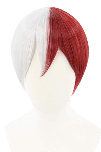 Topcosplay Anime Peluca Plata-Rojo Cosplay Pelucas Sintéticas de Mujeres Hombres Peluca Shoto Todoroki para Halloween, Disfraces