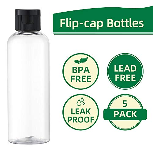 Toureal 100ML Botella de Viaje Flip-Cap (5 Piezas) Contenedor Vacío para Cosméticos con Embudo (Transparente)