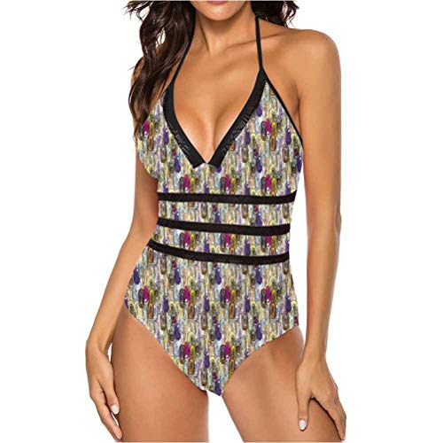 Traje de baño de dos piezas Boho Spots líneas diagonales, moda, sexy Multi 10 L