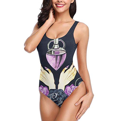 Traje de baño Sexy Traje de baño Monokini Perfume Femenino y Una Rosa con Hojas Traje de baño de una Pieza Traje de baño Traje de Entrenamiento Deportivo