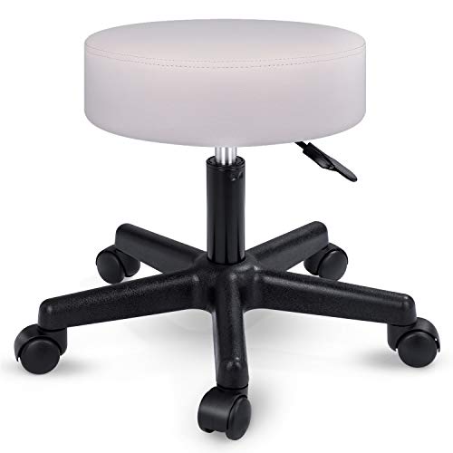 TRESKO Taburete con ruedas taburete giratorio cosmético de trabajo consulta, regulable en altura, giratorio en 360°, con asiento acolchado de 10 cm y 8 variantes de colores (Beige)