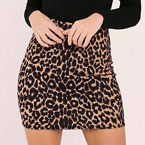 TUDUZ Falda Estampada De Leopardo para Mujer Minifalda LáPiz Bodycon Hip Falda UniformeEnaguasMicrofibra (Marrón, L)