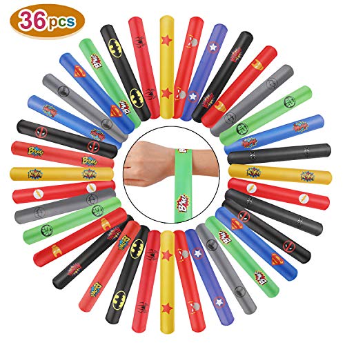 Ucradle Pulsera Bofetada, 36 Piezas superhéroe Slap Pulsera, Slap Bracelets, Snap Pulsera, Banda de Pulsera, Fiesta Juguetes de Infantil Rellenos de Bolsa de Fiesta para niños niñas