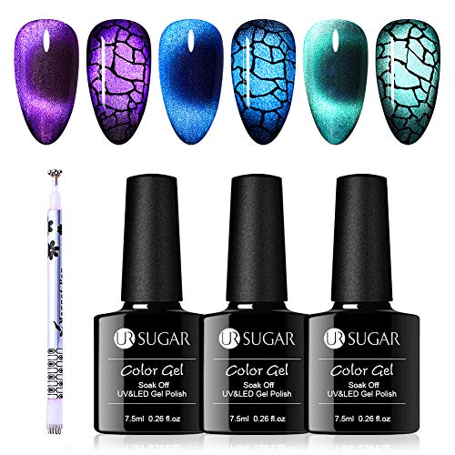 UR SUGAR 7.5ml Esmalte de Uñas Semipermanente Gel Ojo de Gato Efecto Jade Brillante Uñas Gel con Flores Imán Magnético 6pcs Kit