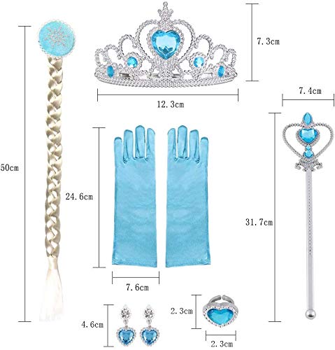 URAQT Vestido de Princesa Elsa, Reina Frozen Disfraz Elsa Vestido Infantil Niñas Costume Azul Cosplay de Disney Disfraz de Halloween, Cumpleaños, Carnaval y la Fiesta (130) Azul