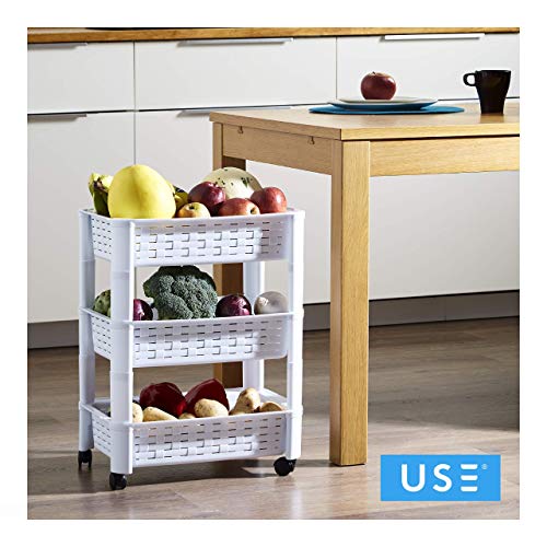 USE - Carrito de Cocina Auxiliar con Ruedas- Carro Verdulero y frutero (3 Alturas)