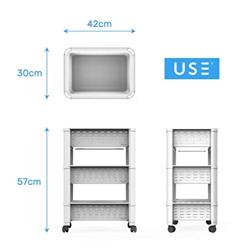 USE - Carrito de Cocina Auxiliar con Ruedas- Carro Verdulero y frutero (3 Alturas)