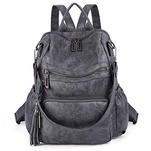 UTO - Bolso Mochila de Mujer Cuero Sintético Bolso Bandolera Bolso Escolar con Bolsillos Laterales con Borlas Gris 1