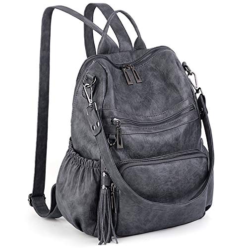 UTO - Bolso Mochila de Mujer Cuero Sintético Bolso Bandolera Bolso Escolar con Bolsillos Laterales con Borlas Gris 1