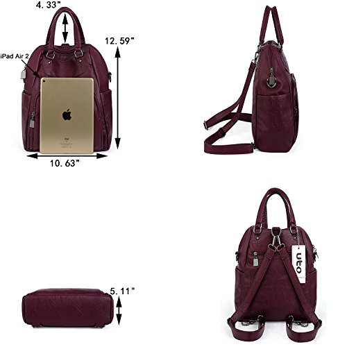 UTO - Bolso Mochila Mujer Cuero Sintético Bolso de Hombro Bolso Tote Bolso Bandolera Correa Desmontable Ajustable Burdeos