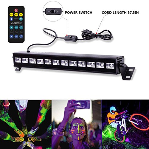 UV Bar Lámpara de Luz Negro Regulable LED Fixture Portátil Alto Brillante 12LEDx3W Luz de Etapa Iluminación para Fiesta Carnaval Halloween y Navidad (12 led)