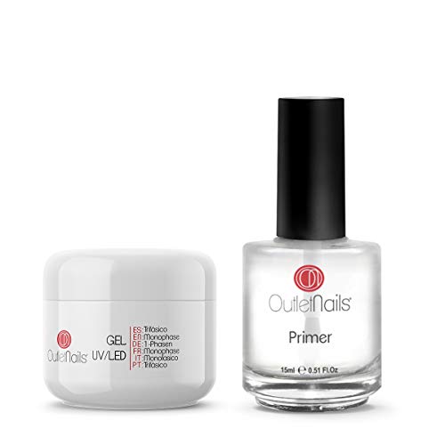 UV Gel Trifasico 3en1 15ml + Primer 15ml sin acido | Para uñas de gel de Outlet Nails