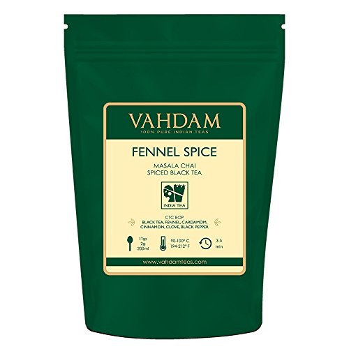 VAHDAM, té de hinojo, (100 tazas) | ESPECIAS 100% NATURALES | Hojas de té chai con especias | Delicioso y saludable | Té diario de desintoxicación | Masala Chai Tea, de la India | 100g (Set of 2)