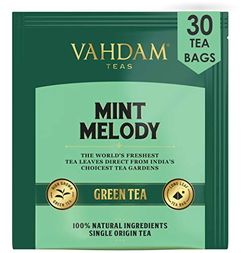 VAHDAM, té verde menta, (30 bolsitas de té) | JARDIN FRESCO menta Bolsa de te verde | TÉ VERDE DE HOJA LARGA Hojas | 100% NATURAL de menta y hojas de menta | 15 bolsitas de té Pirámide menta