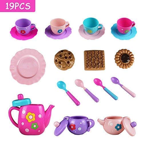 Vajilla Cafe Juguete Juego de Té Set de Café Cocina Alimentos Juguete con Accesorios Cocinita Picnic Juguete para Infantiles Niñas Niños 3 4 5 Años, 19 Piezas