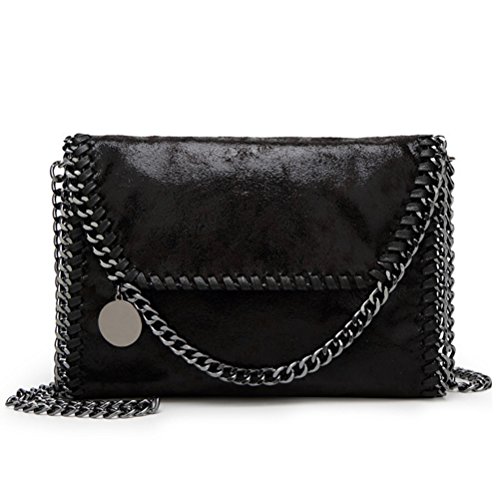 Valleycomfy bolso de mujer elegante bolso de hombro correa de cadena metálica bolso de cuero de la PU bolsos cruzados bolsa de embragues, negro