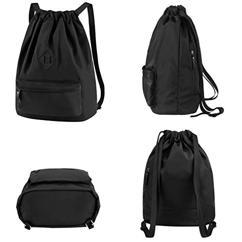 Vbiger Mochila de Cuerda Unisex Negro para Deporte Gimnasio Yoga Nadar