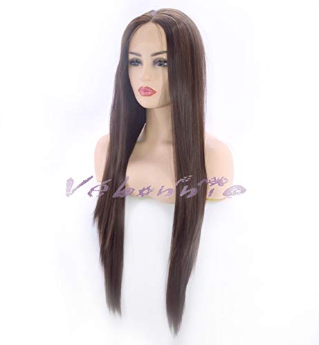 Vébonnie - Peluca con malla frontal natural negra con aspecto realista para mujer, pelo largo, ondulado, perfecto para diario y escuela, resistente al calor, 61 cm