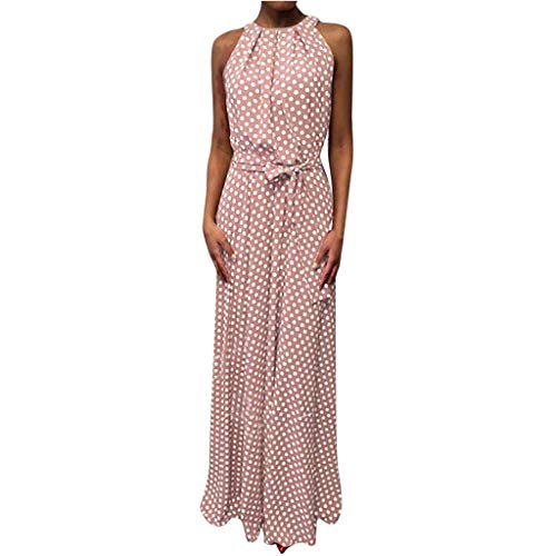 VEMOW Faldas Mujer Vestido De Playa Sin Mangas con Estampado De Puntos De Verano Casual para Mujer Faldas(Rosado,L)