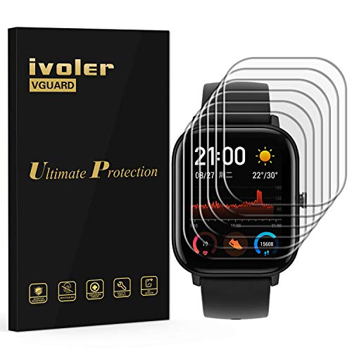 VGUARD 6 Unidades Protector de Pantalla para Huami Amazfit GTS, [Cobertura Completa] [líquida Instalar] [No Burbujas] HD Transparente TPU Suave láminas Protectora