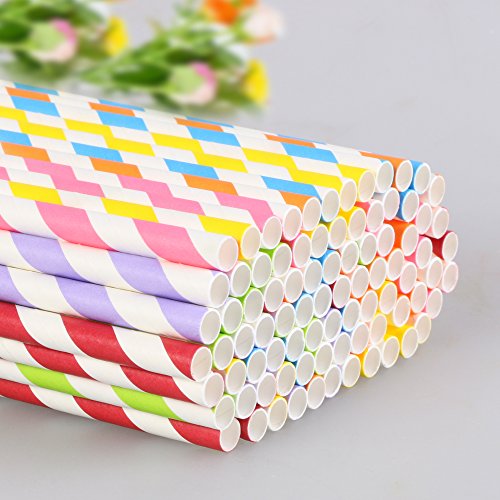 Vicloon 175 Pcs Paja de Papel Respetuoso con el Medio Ambiente,Pajitas Ideal Pajas de Beber para Cumpleaños,Bodas,Navidad,Baby Shower,Fiestas de Celebración - 7 Colores