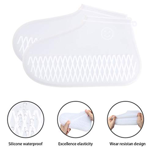 Vicloon Cubierta del Zapato, Cubierta del Zapato Impermeable, Funda de Silicona para Zapatos con Suela Antideslizante, Lavable Cubierta del Zapato Reutilizable Para Días de Lluvia(L, Blanco)