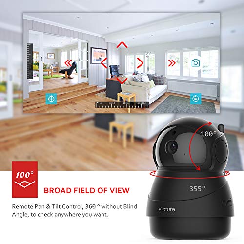 Victure 1080P Cámara IP WiFi,Cámara de Vigilancia FHD con Visión Nocturna,Cámara de Mascota,Detección de Movimiento,Audio de 2 Vías, 2.4GHz WiFi, Compatible con iOS/Android (negro)