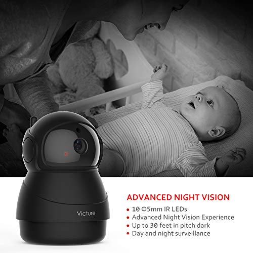 Victure 1080P Cámara IP WiFi,Cámara de Vigilancia FHD con Visión Nocturna,Cámara de Mascota,Detección de Movimiento,Audio de 2 Vías, 2.4GHz WiFi, Compatible con iOS/Android (negro)