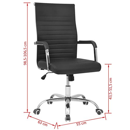 vidaXL Silla de Oficina Regulable Ruedas Cuero Negro Sillón de Mesa Ordenador