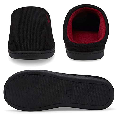 VIFUUR Hombre Zapatillas de casa Espuma de Memoria de Alta Densidad Cálido Interior Lana al Aire Libre Forro de Felpa Suela Antideslizante Zapatos Negro/Rojo 46/47